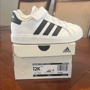 adidas Kids White Sneakers with Black Stripes